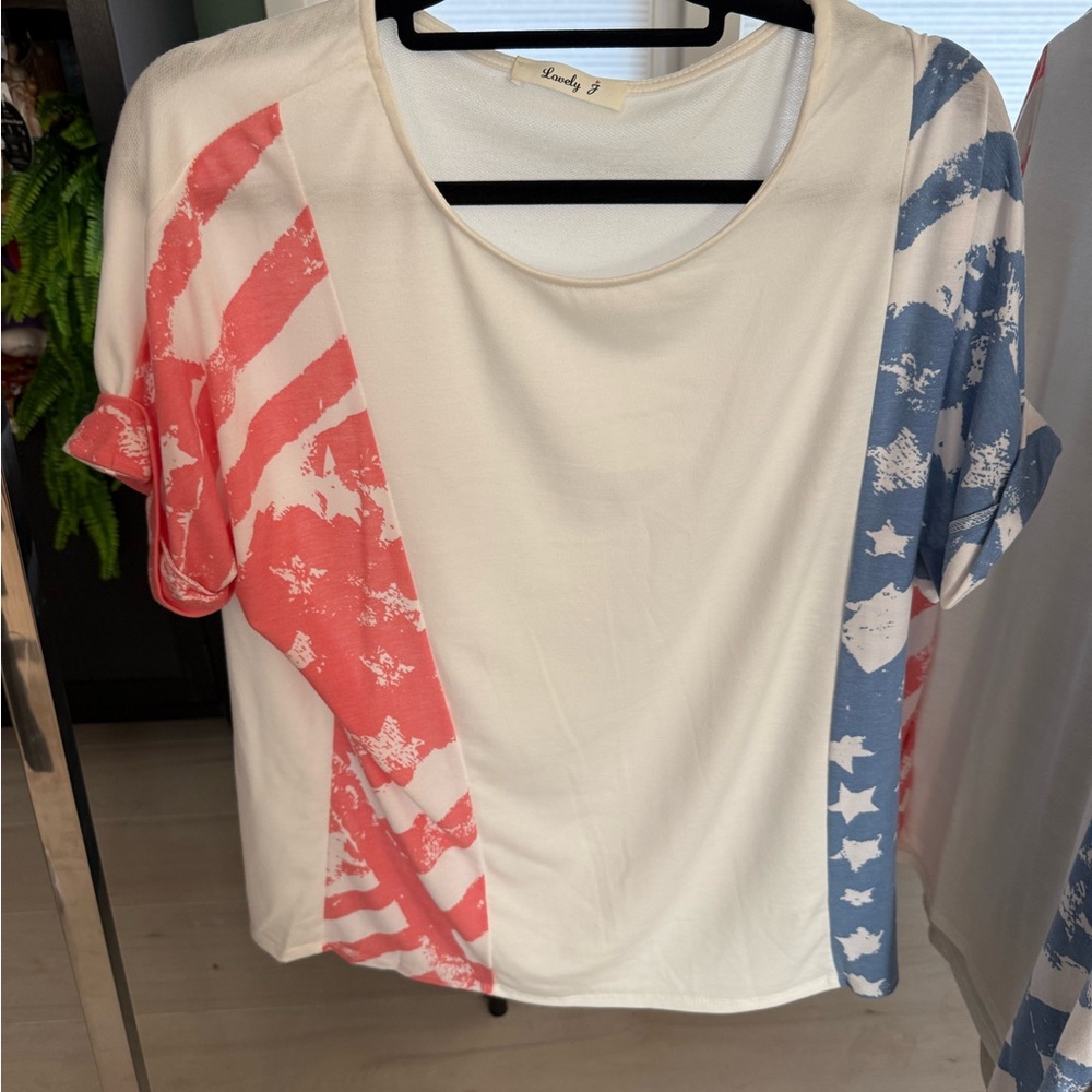 Cream and Blue Boxy Short Sleeve T-Shirt